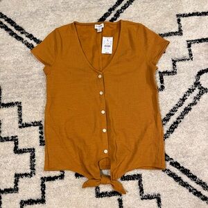 XXS golden yellow J. Crew front tie shirt